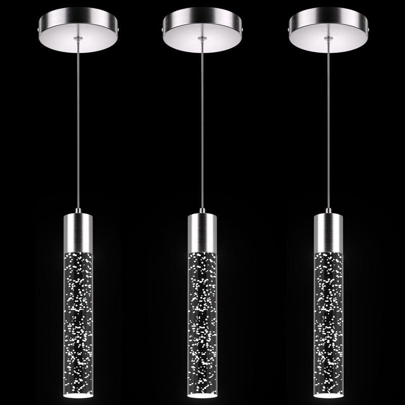 Esfos Pendant Lights Kitchen Island, 6500K Modern Kitchen Island Lights Brushed Nickel, 3 Pack Ceiling Lighting Fixtures with Crystal Bubble, Integrated LED Hanging Light for Dining Room Restaurant - Image 1
